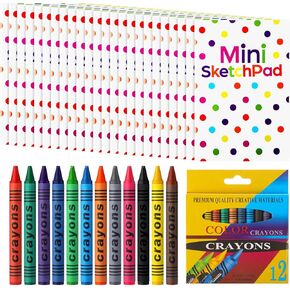 Gilprop 48 Pcs Kids Art Supplies Set, Include 24 Pcs Drawing Paper Pad 24 Pcs Colored Crayons 30 Sheets Sketch Pad Coloring Pads Toddler Crayons for Back to School Christmas Birthday