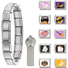 papasgix Italian Charm Bracelet Halloween Charms Set Halloween Decorations Nomination Charms Brascelets 9mm Assorted Italian Charms Bracelet Links Handmade DIY Jewelry Candy Pumpkin