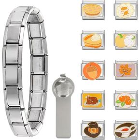 papasgix Italian Charm Bracelet Charms Set Thanksgiving Decorations Nomination Charms Brascelets 9mm Assorted Italian Charms Bracelet Links Handmade DIY Jewelry Pumpkin