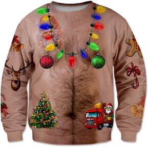 Men's Ugly Christmas Sweater Fleece Lined Cozy Sweatshirt Pullover Shirts for Holiday Party