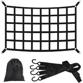 Heavy Duty Cargo Net for Pickup Truck Bed 66" x 50" 1100 lbs Capacity with Adjustable Cam Buckles S-Hooks and Drawstring Storage Bag, Durable Nylon for Trailers and Trucks