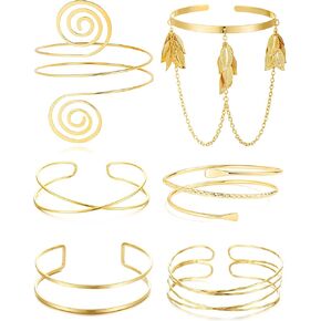 BOMAIL 6 Pieces Arm Cuff Jewelry for Women Gold Arm Cuff Upper Arm Band Adjustable Coil Swirl Armlet Armband Set Minimalist Arm Bracelet Upper Arm Cuff Jewelry