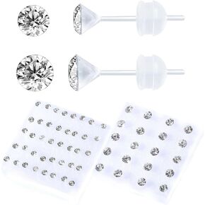 30 Pairs CZ Plastic Post Earrings for Girls Hypoallergenic Plastic Earrings for Sensitive Ears Plastic Stud Earrings for Women