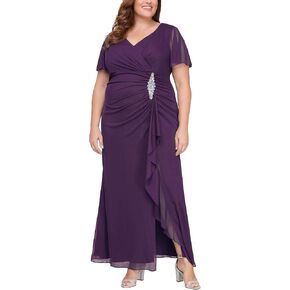 Alex Evenings Women's Plus Size Long Flutter Sleeve Dress with Tulip Overlay Skirt