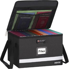 File Box with Lock, File Folder Organizer with Slide, Important Document Organizer with Reflective Strip, Collapsible Portable File Box with Handle for Hanging Letter/Legal Folder