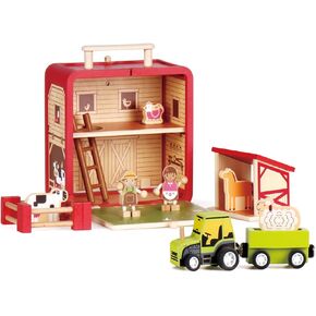 Wooden Construction Set Toys Animal Farm Toys with Wooden Figurines Storage Toys for Age 3+ Children
