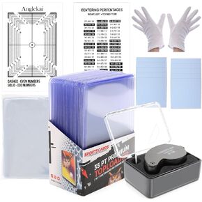 Anglekai 139 Pack Card Grading Kit, Card Grading Centering Tool Set with Card Centering Tool/Magnifying Tool/ 100P Transparent Cards/ 25P Card Holder/ 10P Towel/Soft Sleeve/Manual Card
