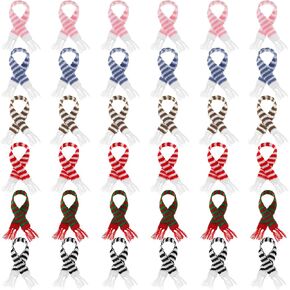 Bencailor 72 Pcs Mini Christmas Scarves with Tassels Tiny Snowman Scarves 10.2 x 0.8 mas Pet Knitted Scarf Doll Snowman Wine Bottle Scarf DIY Accessory Holiday Christmas Decor (Multicolor)