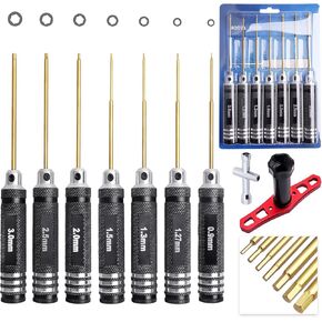 HobbyPark Hex Driver Set Hex Allen Screwdriver Kit Titanium 0.9mm/1.27mm/1.3mm/1.5mm/2.0mm/2.5mm/3.0mm Small and 17mm Hex Wrench Set RC Car Tools Kit