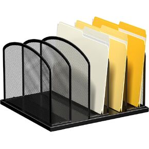 Large Size Desk File Organizer, Metal Mesh Vertical Desktop File Holder, 5-Section file organizer for Desk Home Office, 1 Pack