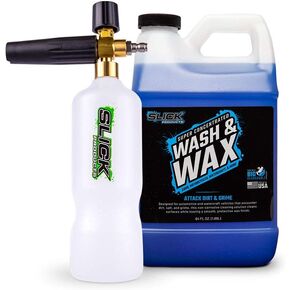 Slick Products Wash & Wax (64 oz.) + Pressure Washer Foam Cannon Bundle - Super Concentrated Car Wash Foam Shampoo for Car, Truck, RV, Motorhome, Toy Hauler, and Boat