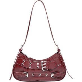MakeMeChic Women's Hobo Bags Y2K PU Leather Single Strap Grommet Eyelet Medium Shoulder Handbags