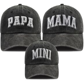 Funny Embroidered Papa Mama Mini Parent-Child Hat, Adjustable Matching Family Baseball Cap Set of 3