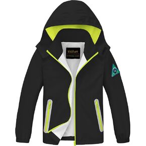 WICKHAM Boys Girls Waterproof Rain Jacket Detachable Hood Lightweight Raincoats for Kids Windbreaker Coat