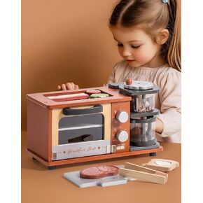 ROBOTIME Play Kitchen Toys Accessories - Wooden Breakfast Machine Kitchen Toy for Kids with Coffee Maker and Pretend Play Food Sets - Kitchen Playset Appliances Toy for Toddlers (Mint Green)