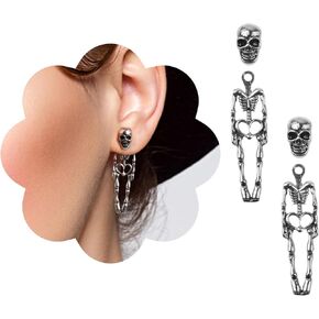 Jaisie.W Halloween Earrings Silver, Skeleton Earrings for Women -Skull Earrings/Spooky Earrings/Skeleton Earrings Dangle (1Pair, Silver)