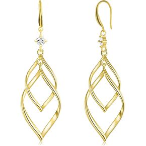 Dangle Diamond Earrings, 14k Gold Plated Double Linear Drop Cubic Zirconia Earrings Statement Jewelry for Women