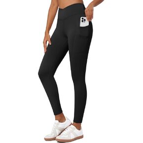 Willit Women's Fleece Lined Leggings Thermal Winter Pants Warm Yoga Running Tights High Waisted with Pockets V-Cross