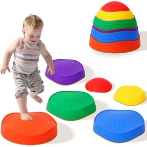 6 Pcs Stepping Stones for Kids, Toddler Sensory Balance Stones, Non-Slip Indoor & Outdoor Obstacle Course Set, Bounce Blocks Stepping Stones, Develops Coordination & Gross Motor Skills, Ages 3-8+