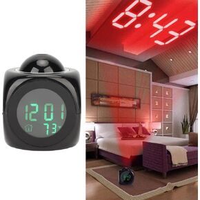 Projection Alarm Clock, LED Display Clock Mini Voice Timing Digital Projector Temperature Bedrooms Wireless Indoor Thermometer Time Multi Sleep Timer Nightlight for Bedchamber
