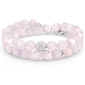 Women's Aquamarine Rose Quartz Stackable Beaded Bracelet with Sterling Silver Centre Charm and Lobster Clasp (8mm Gemstone), 5.1''-6.3''