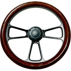 14 Inch Universal Wooden Racing Steering Wheel 6 Bolt Black Aluminum 3 Spoke Vintage Wood Grain Steering Wheel with Horn Button for Racing/Rally/Motorsports Black Line Steering Wheel (HWP-FXP-2)