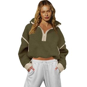 LAMISSCHE Half Zip Sweatshirt Women Oversized Sherpa Jacket V Neck Fleece Pullover Hoodie with Pockets