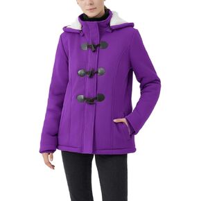 JiangWu Women's Fashion Sherpa Fleece Thickened Horn Button Hooded Jacket Winter Warm Slim Coat