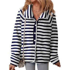Dokotoo Women Fleece Jacket Casual Long Sleeve Sherpa Button Down Jackets for Women Printed Warm Coats With Pockets