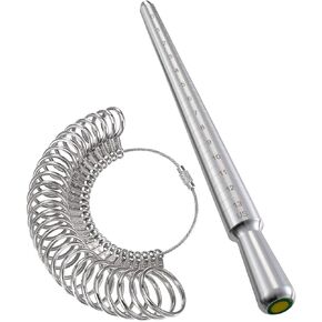 Meowoo Ring Sizer Measuring Tool Set, Metal Ring Guage for Ring Measurer, Integrated Conical Solid Ring Mandrel Sizer Tools for Ring Repair and Measurement, Jewelry Sizing Measuring, Pro 2 pcs
