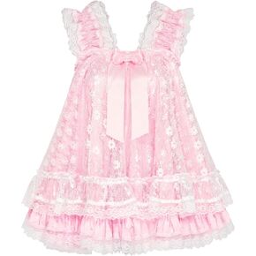 Satini Lingerie Satin Sissy Babydoll Ruffles Frilly Lace Nightie Negligee Cosplay Nightwear Dress