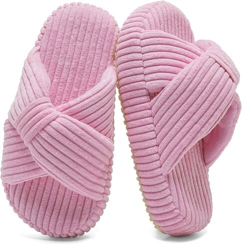 IceUnicorn Girls Slippers Kids Cute Corduroy Bow Crossbands Slide Slipper Toddler Memory Foam Open Toe House Shoes for Indoor & Outdoor in Saudi Arabia