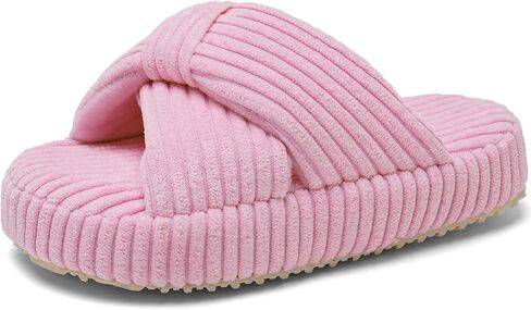 IceUnicorn Girls Slippers Kids Cute Corduroy Bow Crossbands Slide Slipper Toddler Memory Foam Open Toe House Shoes for Indoor & Outdoor in Saudi Arabia