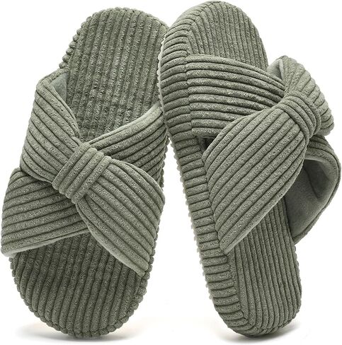 IceUnicorn Girls Slippers Kids Cute Corduroy Bow Crossbands Slide Slipper Toddler Memory Foam Open Toe House Shoes for Indoor & Outdoor in Saudi Arabia