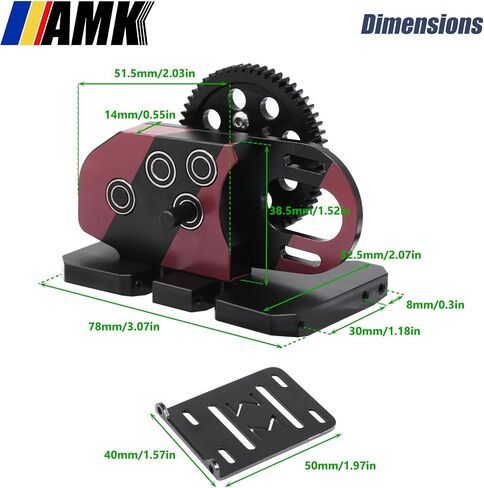 AMK Metal Differential Gearbox 30% Overdrive 1/10 Scale LCG Transmission Color Combination with POM Skid Plate for RC Crawler Axial SCX10 Capra Element Gspeed DIY Chassis (Black & Red) in Saudi Arabia