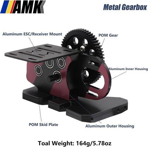 AMK Metal Differential Gearbox 30% Overdrive 1/10 Scale LCG Transmission Color Combination with POM Skid Plate for RC Crawler Axial SCX10 Capra Element Gspeed DIY Chassis (Black & Red) in Saudi Arabia