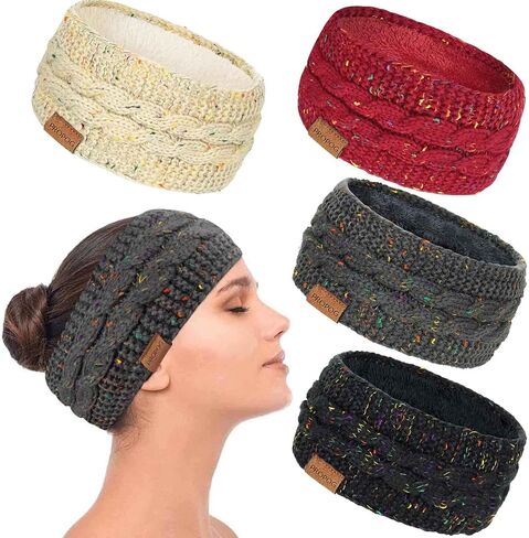 Winter Headbands for Women Cold Weather, 4 Pack Ear Warmer Headband for Women Knit Warm Headbands Ear Covers Fleece Lined Head Band Ear Muffs Chrismas Present for Women Girls in Saudi Arabia