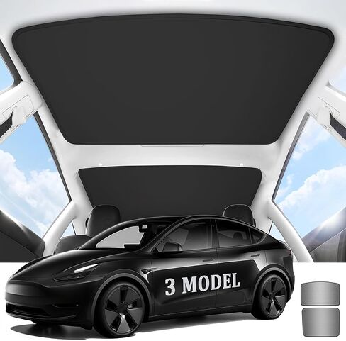 2024 Upgraded Tesla Model 3 Sunshade Roof, UPF200+ Roof Sunshade with Storage Bag, No-Sag & No-Gaps Heat Insulation Foldable Top Windows Windshield Sun Shade, Tesla Model 3 Highland Accessories Black in Kuwait