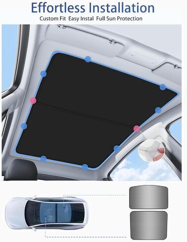 2024 Upgraded Tesla Model 3 Sunshade Roof, UPF200+ Roof Sunshade with Storage Bag, No-Sag & No-Gaps Heat Insulation Foldable Top Windows Windshield Sun Shade, Tesla Model 3 Highland Accessories Black in Kuwait
