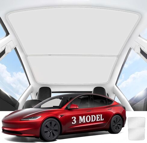 2024 نسخة مطورة من Tesla Model 3 مظلة للسقف، UPF200+ مظلة للسقف مع حقيبة تخزين، عازل للحرارة بدون فجوات ونوافذ علوية قابلة للطي، مظلة للزجاج الأمامي، ملحقات Tesla Model 3 2023-2020 باللون الأبيض in Kuwait