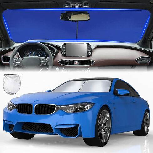 Car Windshield Sunshades 2 Pcs Universal Fit Foldable Front Window Shield Car Interior Accessories for UV Protection Windshield Heat Insulation Protection for Auto Windshield Cover (Blue) in Saudi Arabia
