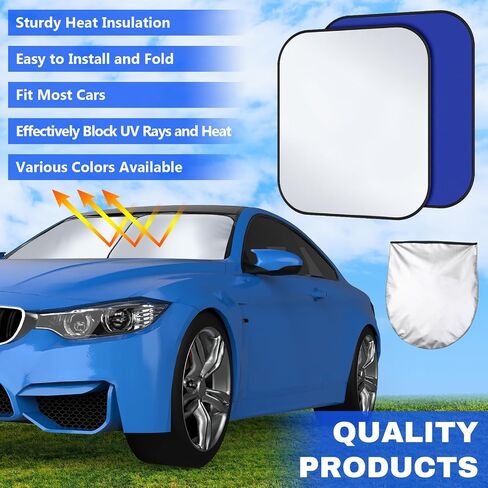 Car Windshield Sunshades 2 Pcs Universal Fit Foldable Front Window Shield Car Interior Accessories for UV Protection Windshield Heat Insulation Protection for Auto Windshield Cover (Blue) in Saudi Arabia