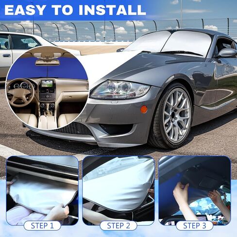 Car Windshield Sunshades 2 Pcs Universal Fit Foldable Front Window Shield Car Interior Accessories for UV Protection Windshield Heat Insulation Protection for Auto Windshield Cover (Blue) in Saudi Arabia