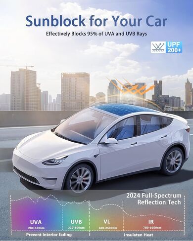 2024 Upgraded Tesla Model Y Sunshade Roof, UPF200+ Roof Sunshade with Storage Bag, No-Sag & No-Gaps Heat Insulation Foldable Top Windows Windshield Sun Shade, Tesla Model Y Accessories 2024-2020 Black in Saudi Arabia