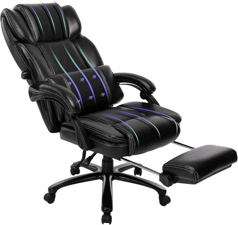 COLAMY Office Chair with Footrest, Ergonomic High Back Design Executive Computer Desk Chair with Removable Lumbar Pillow, 90-135°Reclining, Thick Bonded Leather for Home Office Work Comfort, Khaki in Kuwait