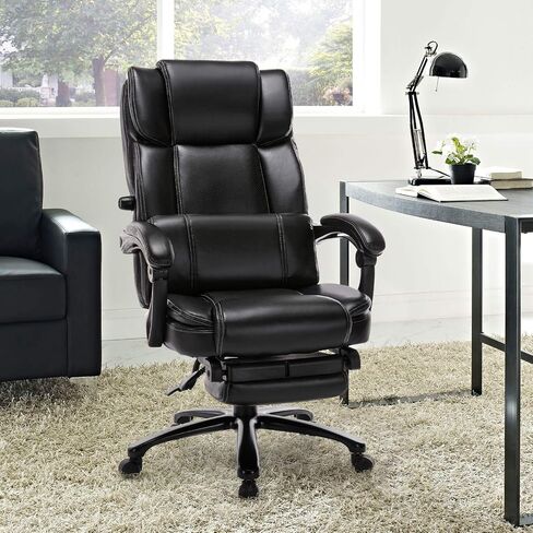 COLAMY Office Chair with Footrest, Ergonomic High Back Design Executive Computer Desk Chair with Removable Lumbar Pillow, 90-135°Reclining, Thick Bonded Leather for Home Office Work Comfort, Khaki in Kuwait