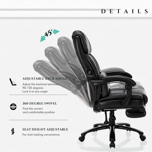 COLAMY Office Chair with Footrest, Ergonomic High Back Design Executive Computer Desk Chair with Removable Lumbar Pillow, 90-135°Reclining, Thick Bonded Leather for Home Office Work Comfort, Khaki in Kuwait