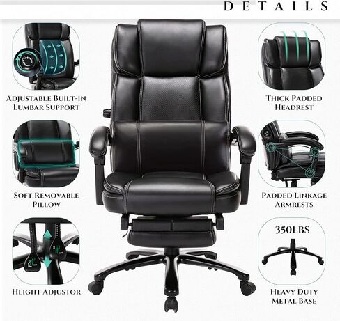 COLAMY Office Chair with Footrest, Ergonomic High Back Design Executive Computer Desk Chair with Removable Lumbar Pillow, 90-135°Reclining, Thick Bonded Leather for Home Office Work Comfort, Khaki in Kuwait
