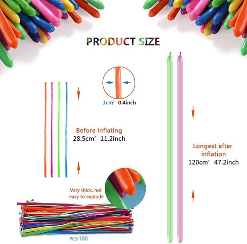 مجموعة بالونات ماي لاي 100 بالونة على شكل حيوانات، 260 بالونة لاتكس طويلة لتزيين الحفلات in Kuwait