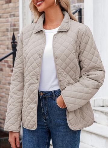 Dokotoo Women's Winter Quilted Jackets Long Sleeve Button Down Diamond Puffer Jacket Outerwear Coats with Pockets in Saudi Arabia